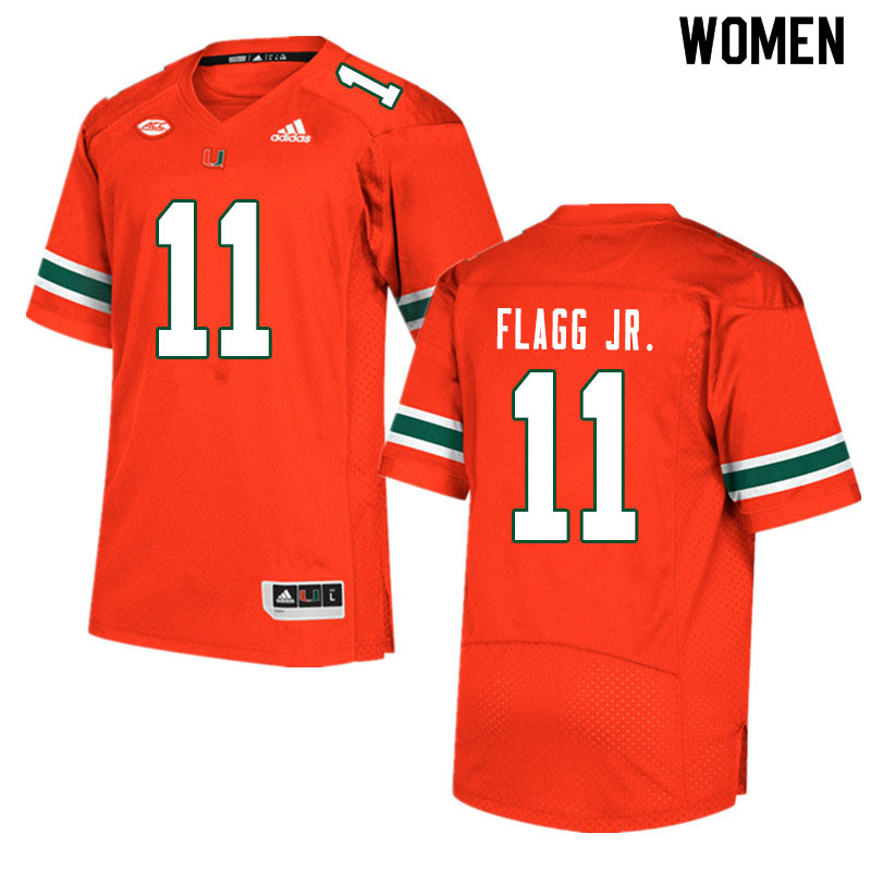 Women #11 Corey Flagg Jr. Miami Hurricanes College Football Jerseys Sale-Orange - Click Image to Close